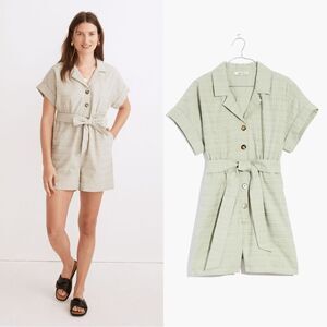 NWT MADEWELL Seersucker Camp Romper in Ashen Sage